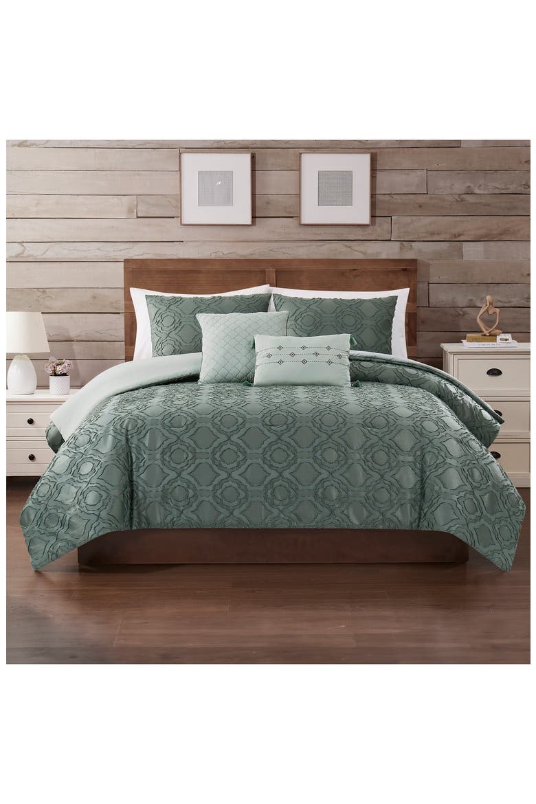Jacquard Microfiber 5-Piece Comforter Set, Main, color, IVY GREEN