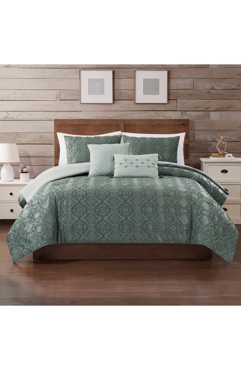 Modern Threads Jacquard Microfiber 5-Piece Comforter Set, Main, color, Ivy Green