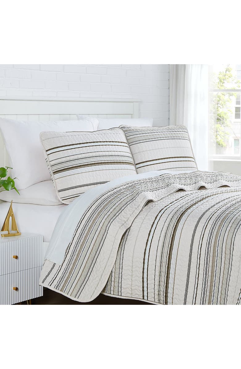 SOUTHSHORE FINE LINENS Coastal Stripes Oversized Quilt Sets, Alternate, color, Coastal Stripe Taupe
