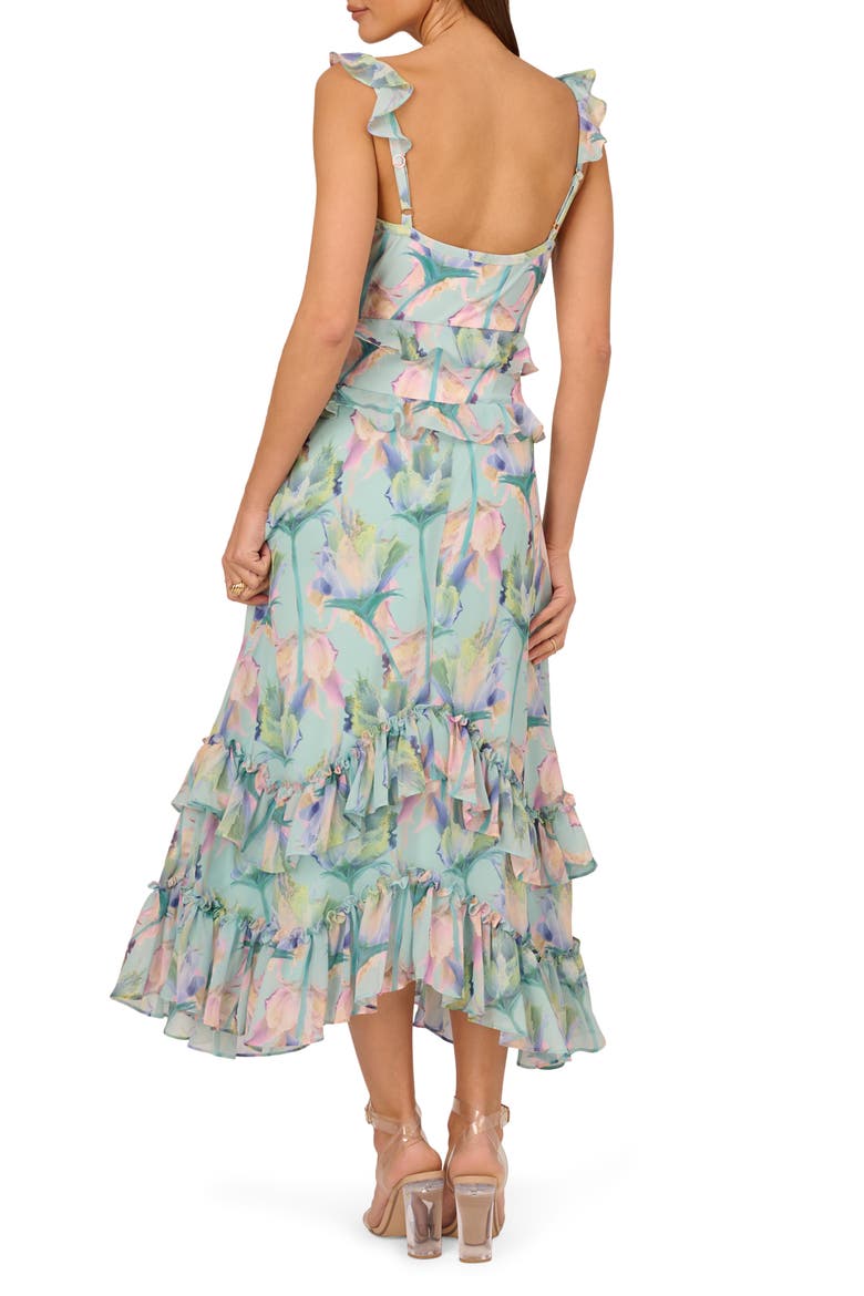 Floral Ruffle Detail Handkerchief Hem Midi Dress, Alternate, color, MINT MULTI