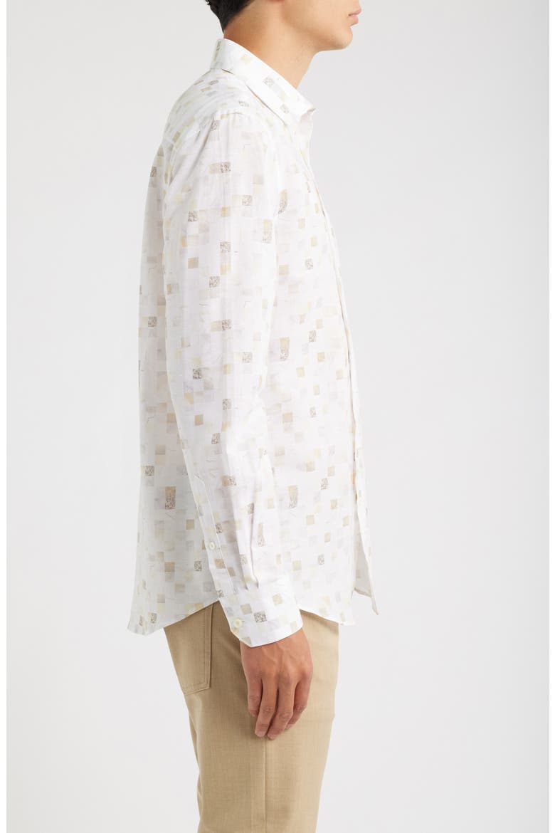 Axel Trim Fit Geometric Print Cotton & Linen Button-Up Shirt, Alternate, color, DESERT
