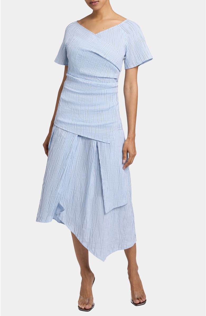 Santorelli DEB Multi-Panel Asymmetric Midi Skirt in Irregular Striped Cotton Cloque, Alternate, color, 