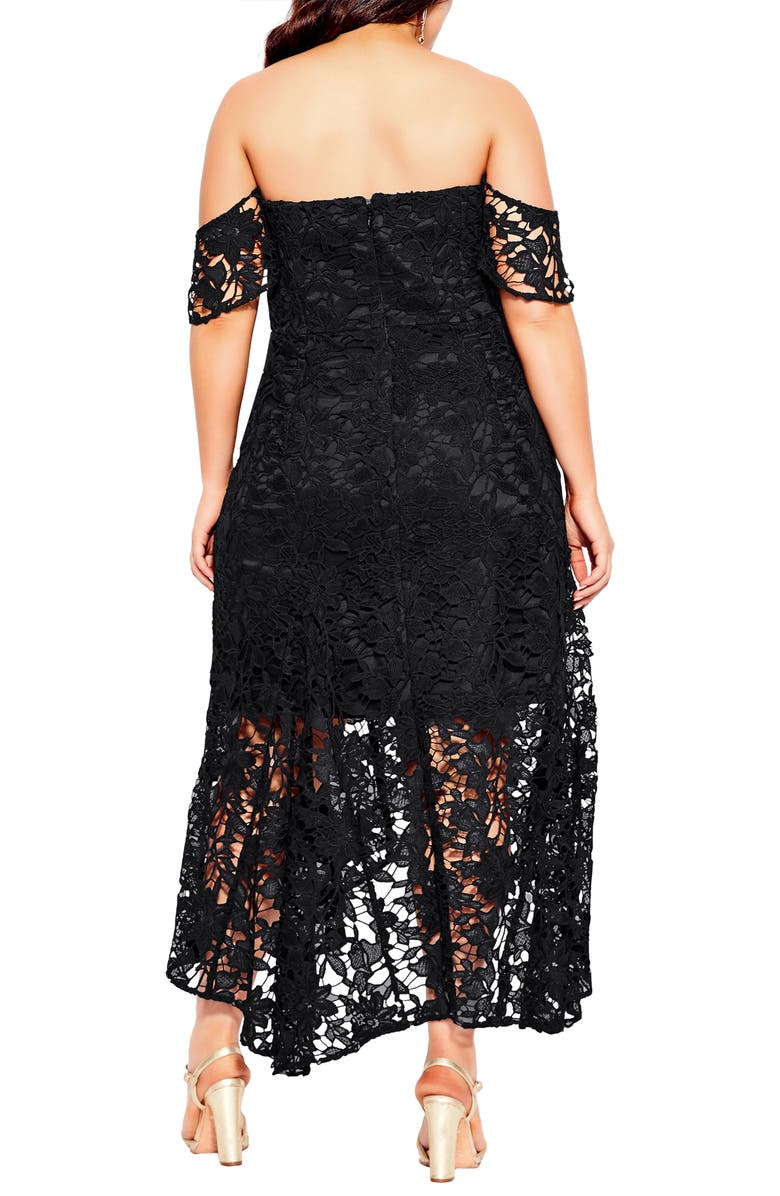 City Chic Lace Off the Shoulder High/Low Cocktail Dress, Alternate, color,