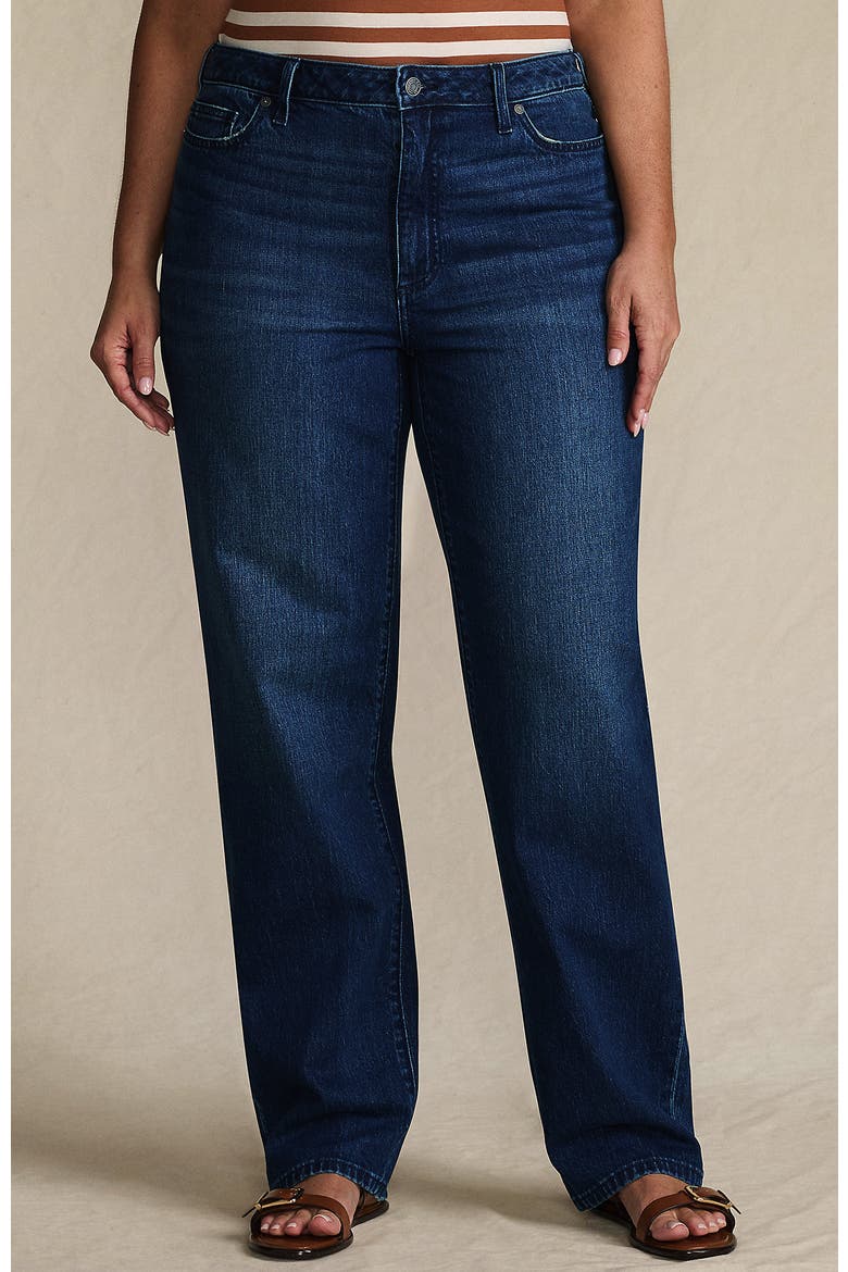 Plus Size Soft Denim Mid Rise Relaxed Straight Leg Jeans, Main, color, Dark Indigo Blue Wash