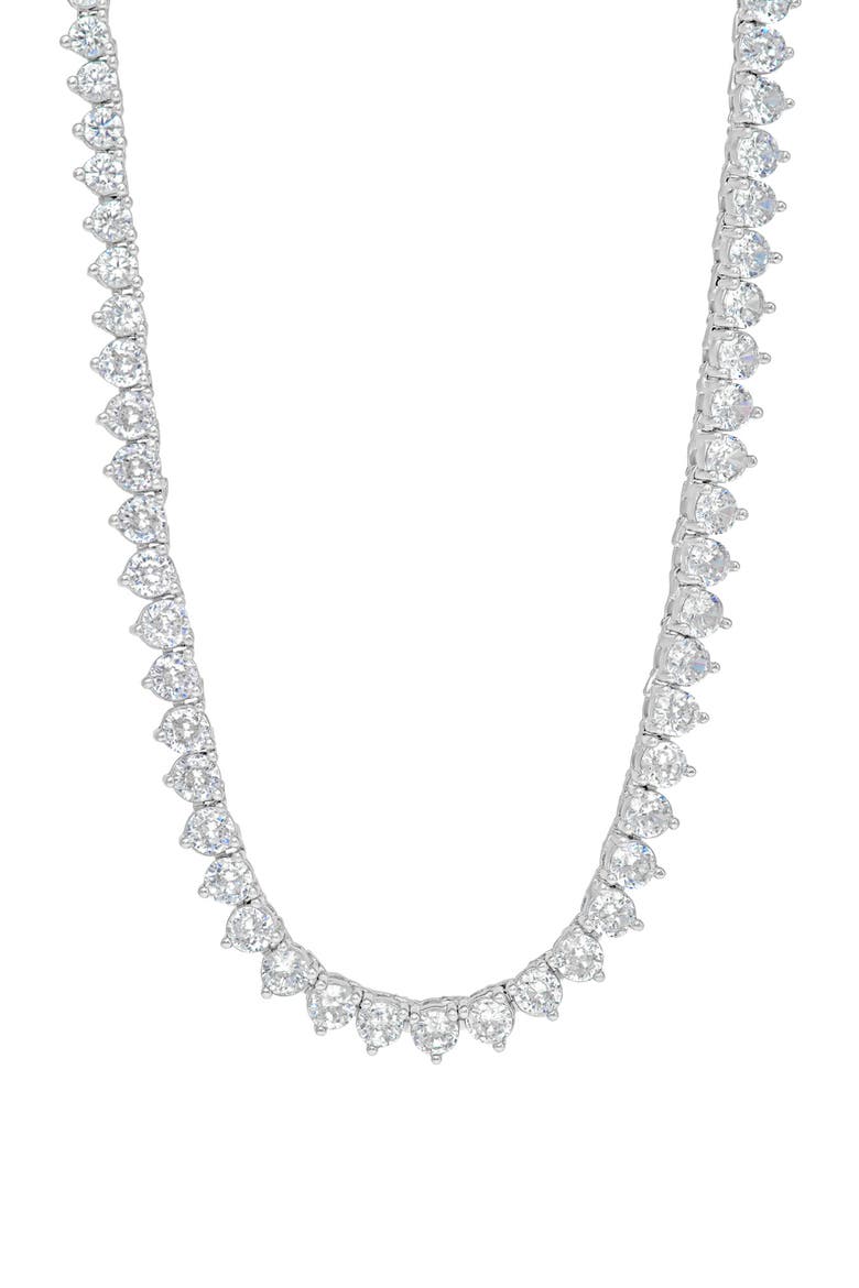 Three Prong Round Tennis Necklace, Alternate, color, SILVER