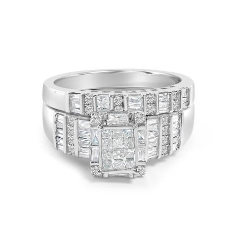 Sterling Silver 1.0 Cttw Diamond Composite Head Bridal Engagement Ring Set
