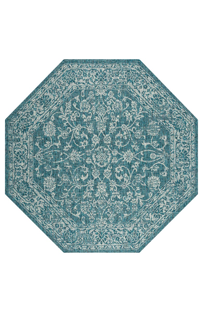 JONATHAN Y Tela Bohemian Textured Weave Floral Octagon Indoor/Outdoor Area Rug, Main, color, Teal/Gray