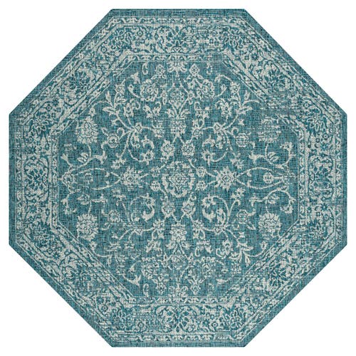 Jonathan Y Tela Bohemian Textured Weave Floral Octagon Indoor/outdoor Area Rug In Blue