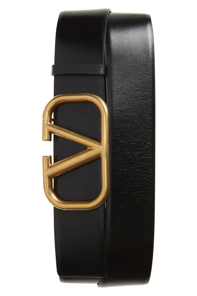 VLOGO Leather Belt, Main, color, NERO/ NERO