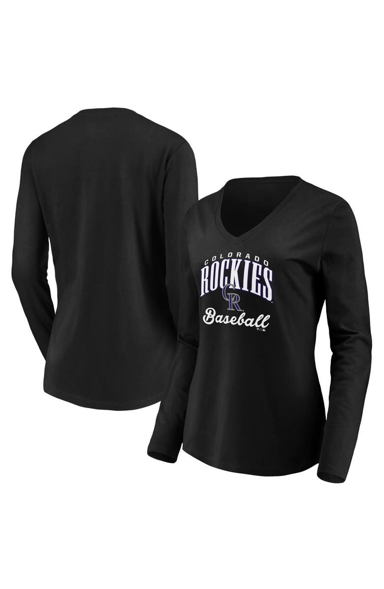 FANATICS Women's Fanatics Branded Black Colorado Rockies Victory Script V-Neck Long Sleeve T-Shirt, Main, color,