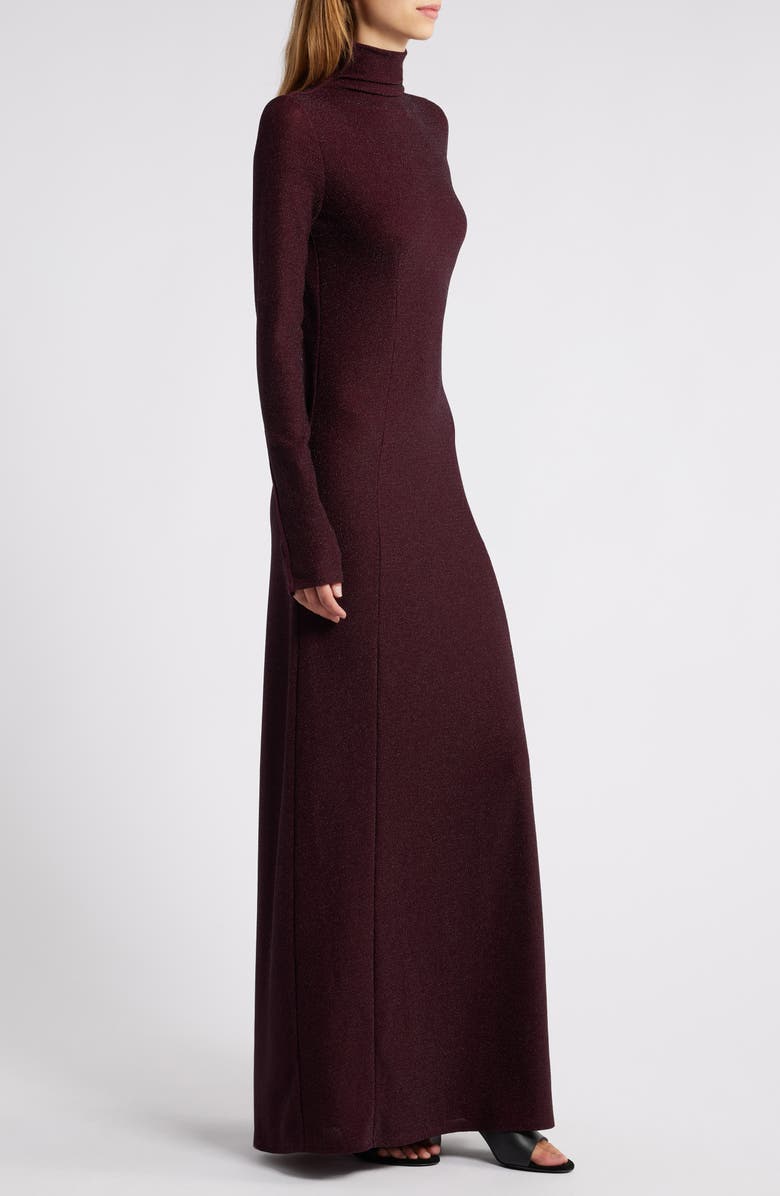 rag & bone Lilith Metallic Long Sleeve Turtleneck Maxi Sweater Dress, Alternate, color, Burgundy