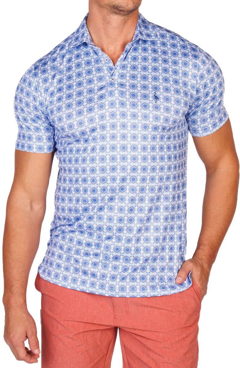 TailorByrd Mediterranean Tile Performance Golf Polo, Alternate, color, Blue