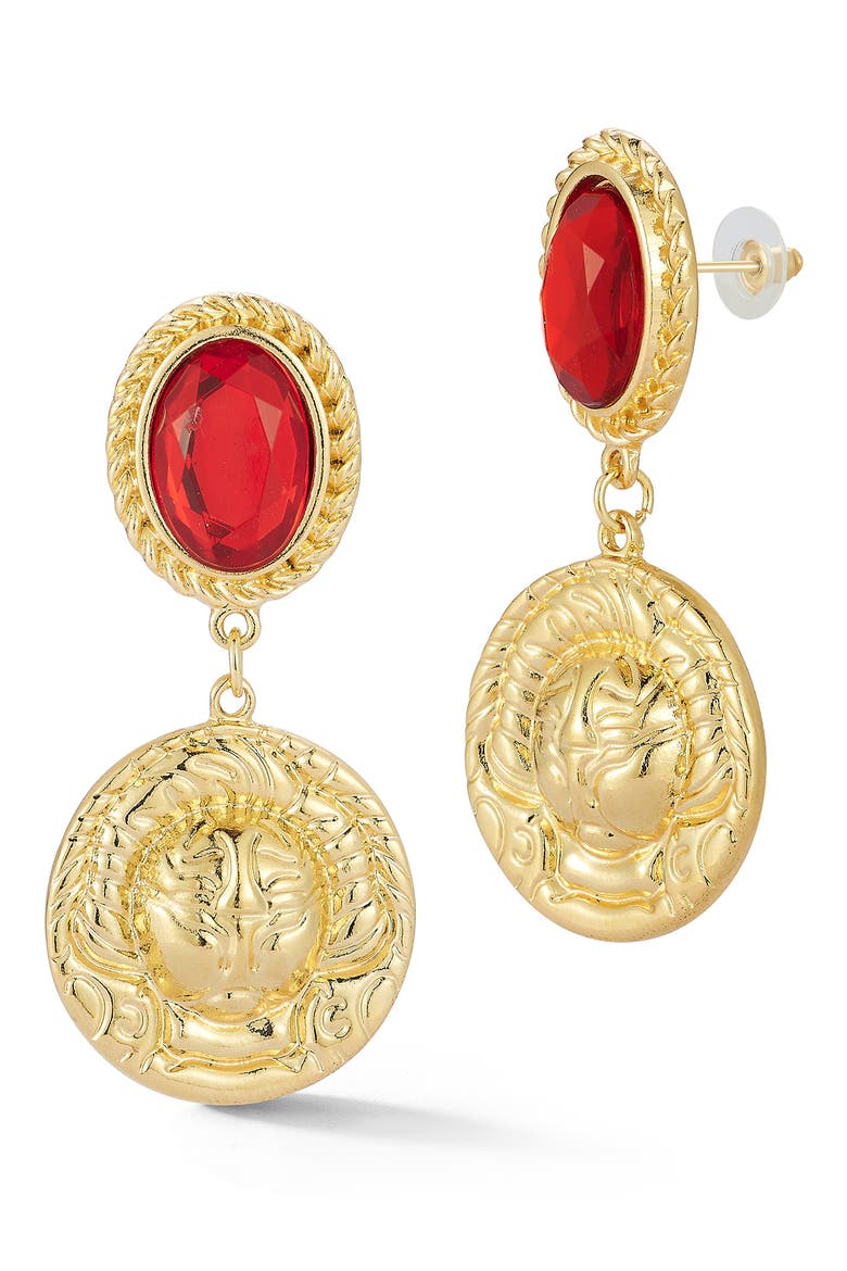Coin Drop Earrings, Main, color, GOLD/ RED