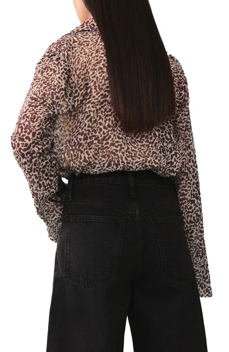 MANGO Leopard Print Fluid Button-Up Shirt, Alternate, color, Brown