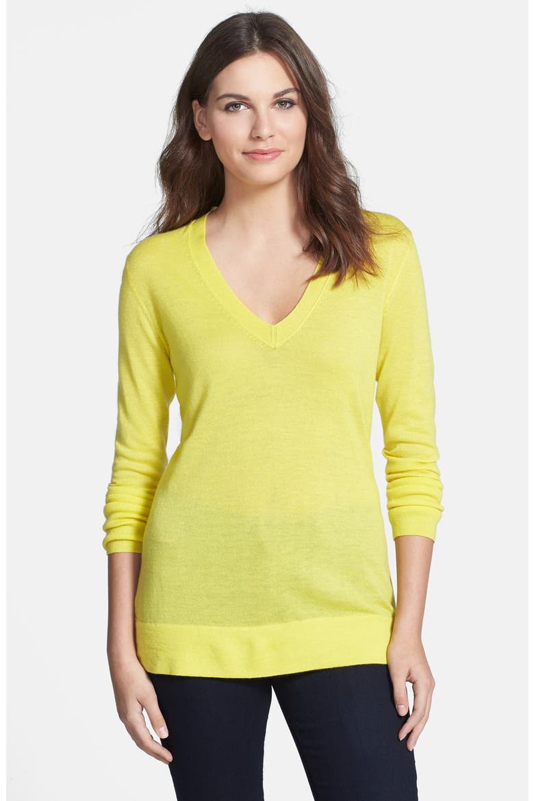 Deep V-Neck Cashmere Sweater, Main, color, YELLOW AURORA