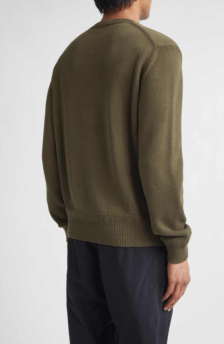 Moncler Logo Patch Cotton Crewneck Sweater, Alternate, color, Amber Toned Olive