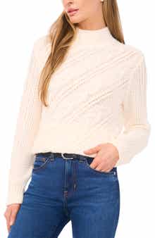 Diagonal Cable Mock Neck Sweater