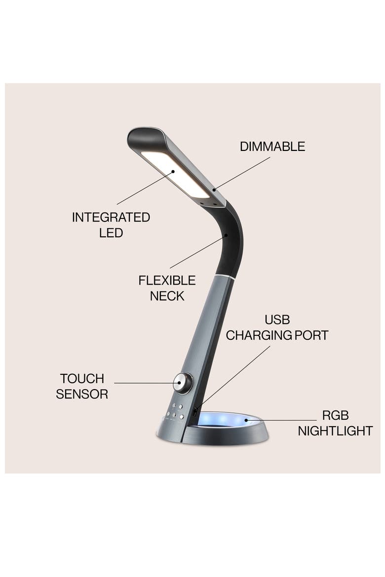 Milton 19" Aluminum Contemporary Minimalist Adjustable Head Dimmable USB Charging LED Task Lamp, Alternate, color, Black