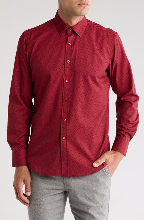 Medallion Print Stretch Button-Up Shirt