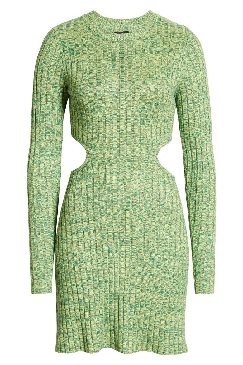 Dove Cutout Long Sleeve Ribbed Sweater Dress, Alternate, color, MARLED GREEN