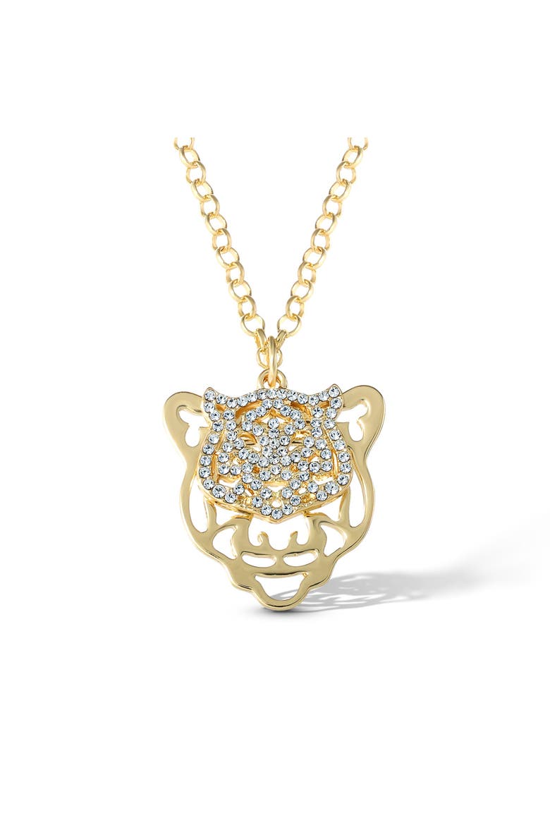 Gold-Tone Tiger Pendant Necklace with Rhinestones, Main, color, Gold