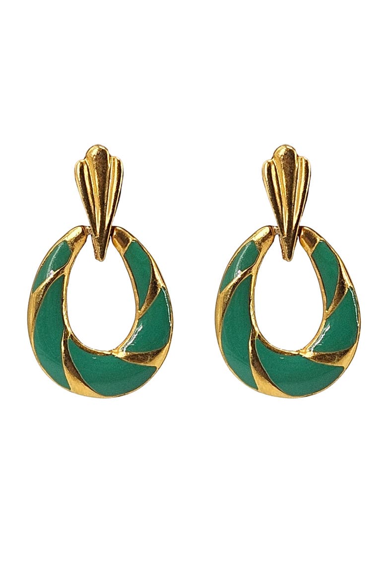 Vintage 1970s Green Enamel Oval Earrings, Main, color, Gold