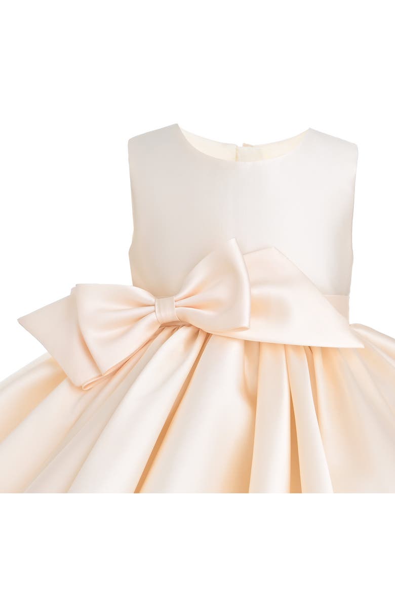 Sabina Satin Flared Dress with Side Bow, Alternate, color, Beige