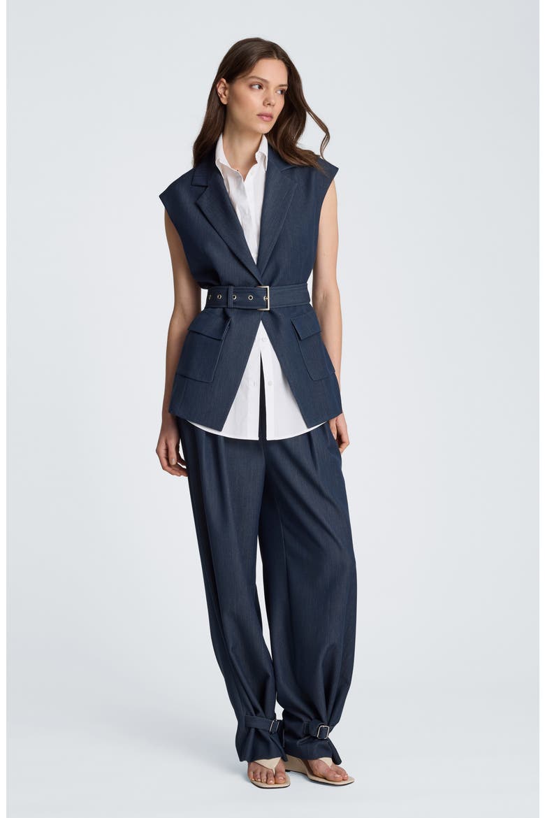 High Waist Belted Cuff Tapered Pants, Alternate, color, MIDNIGHT MELANGE