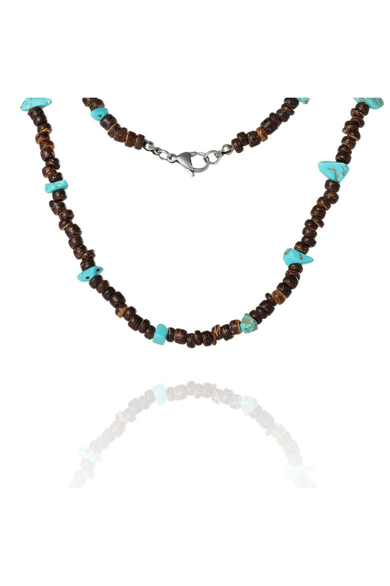 Men's Wood & Turquoise Beaded 22 Necklace, Rustic Brown with Blue Chips, Alternate, color, Heishe, Turquoise