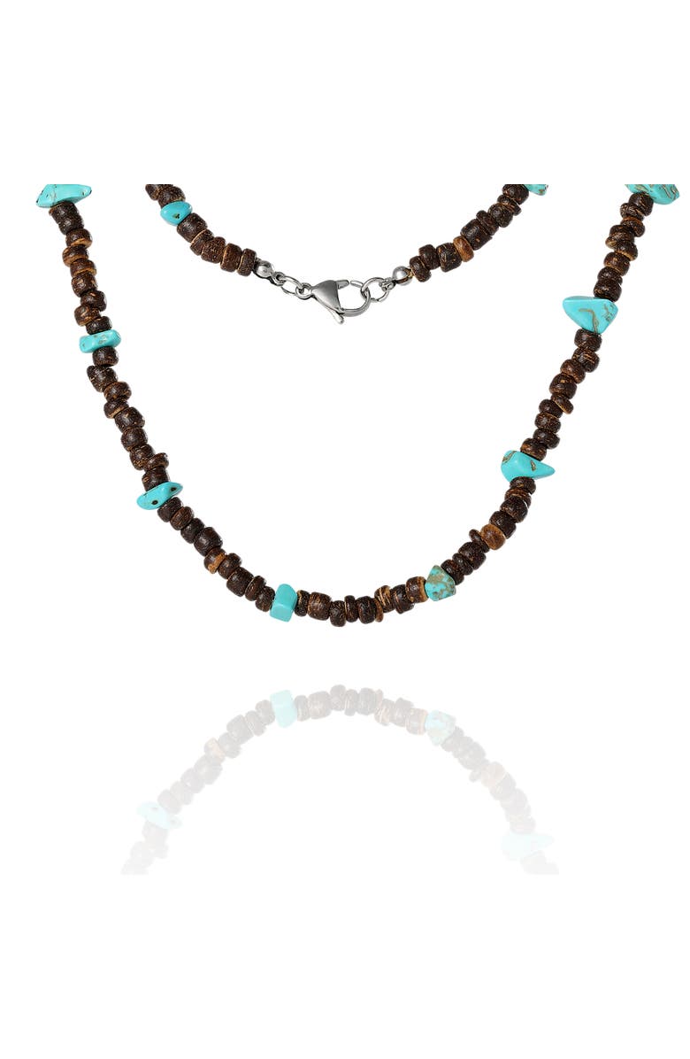 Lucky Brand Men's Wood & Turquoise Beaded 22 Necklace, Rustic Brown with Blue Chips, Alternate, color, Heishe, Turquoise