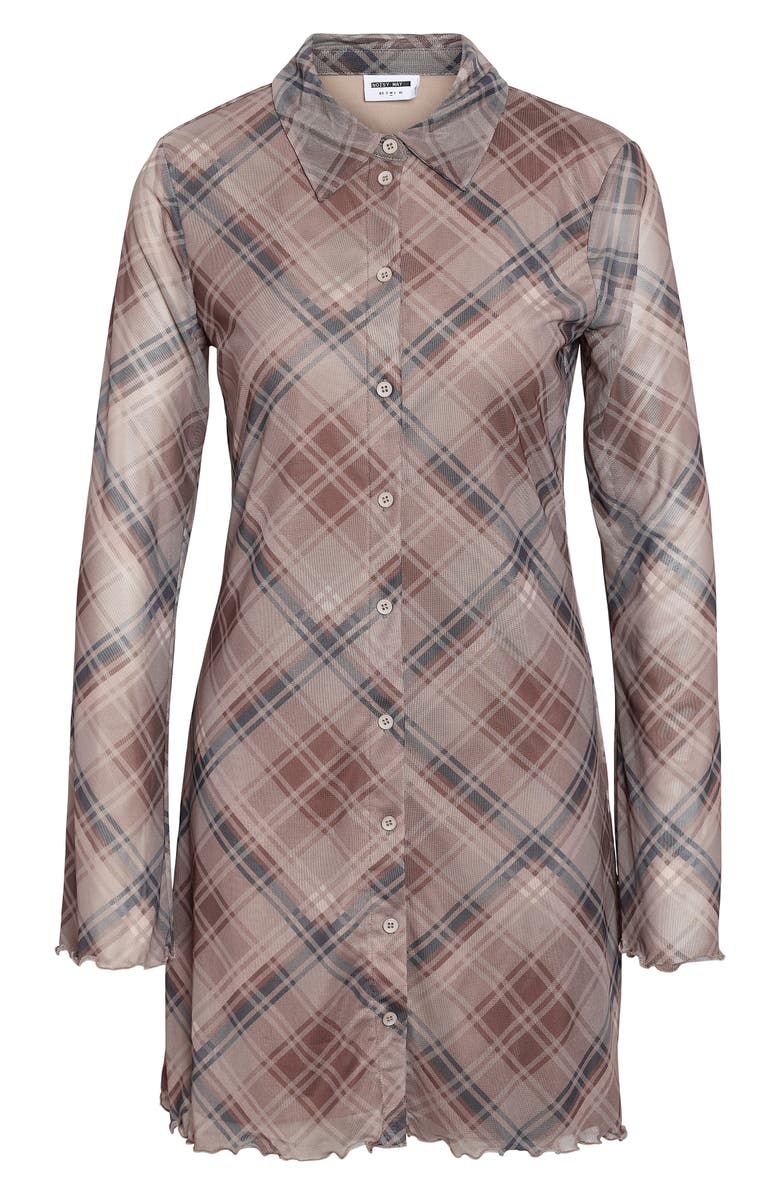 Noisy may Gracie Long Sleeve Mini Shirtdress, Alternate, color, Charcoal Gray Aop Ch