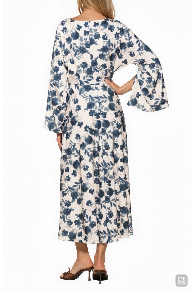 Cleo Boat Neck Trumpet Sleeve Midi Dress, Alternate, color, IVORY WATERCOLOR