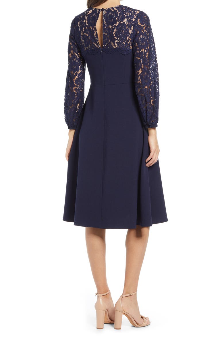 Lace Long Sleeve Midi Dress, Alternate, color, NAVY