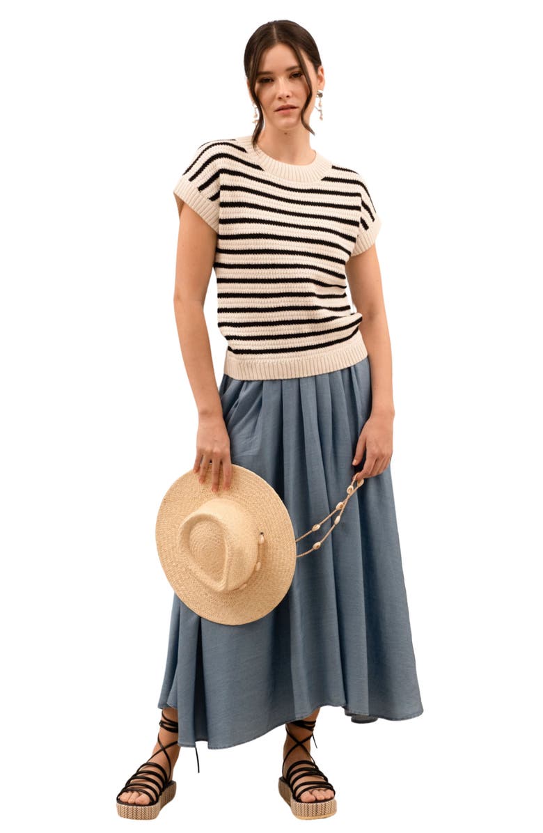 Blu Pepper Cotton Stripe Short Sleeve Sweater, Alternate, color, 