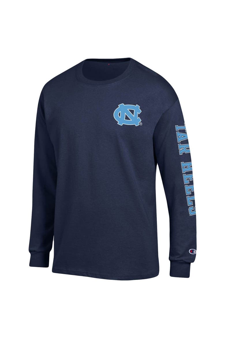 Men's Champion Navy North Carolina Tar Heels Team Stack Long Sleeve T-Shirt, Alternate, color, Navy