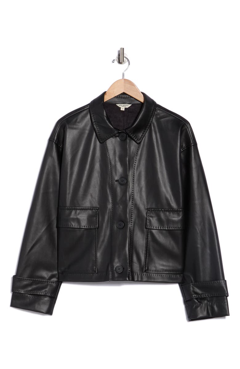 MAX STUDIO Faux Leather Shirt Jacket, Alternate, color, Black