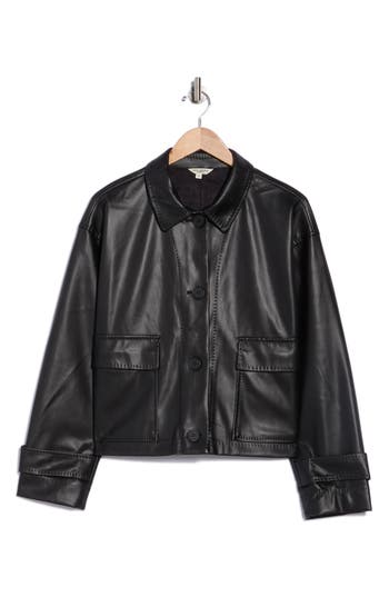 Max Studio Faux Leather Shirt Jacket In Black
