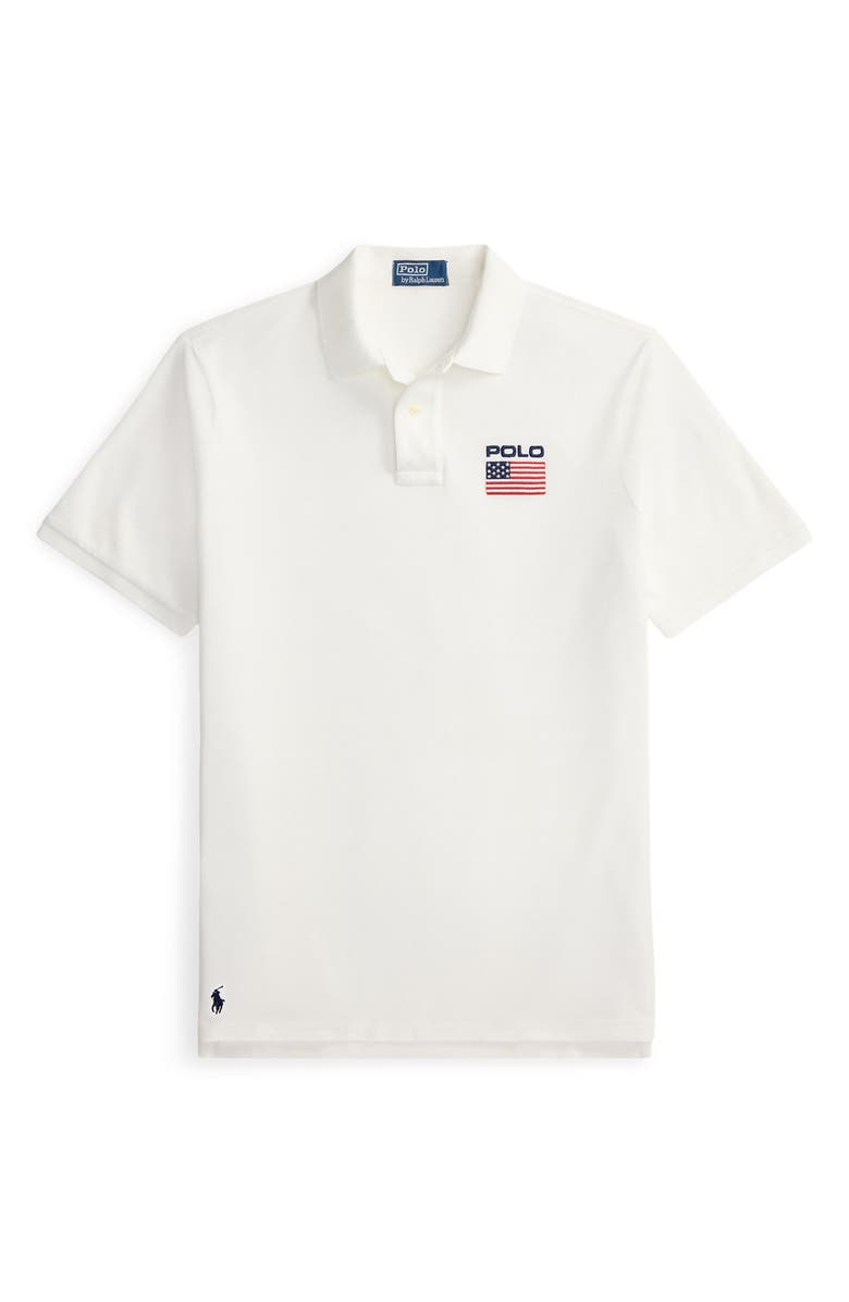 Polo Ralph Lauren Classic Fit Flag Embroidered Piqué Polo, Alternate, color, White