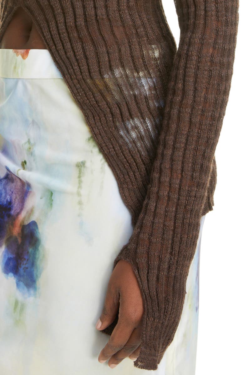 Acne Studios Kapucine Crop Button Front Slub Linen Blend Sweater, Alternate, color, 