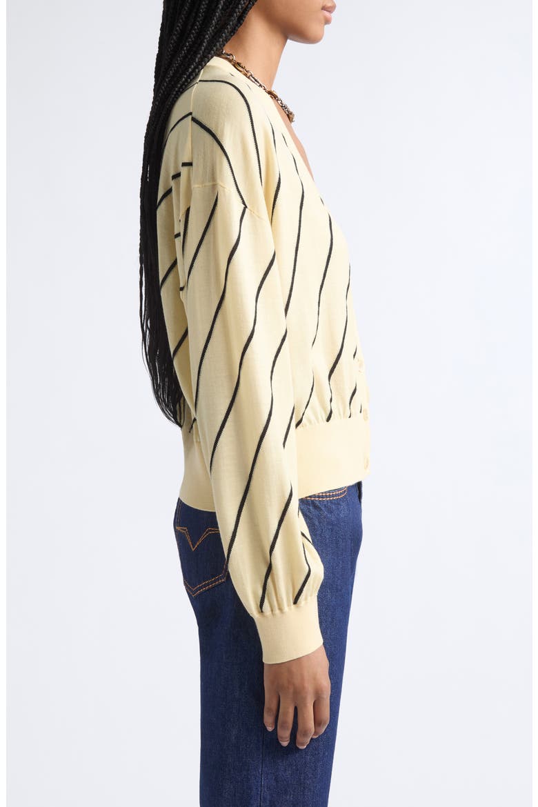 Diagonal Stripe Wool Intarsia Cardigan, Alternate, color, CREAM