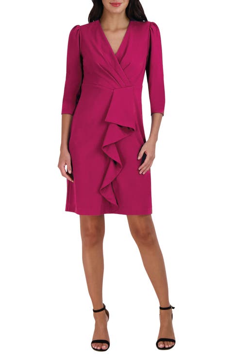 Cascade Ruffle Crepe Sheath Dress