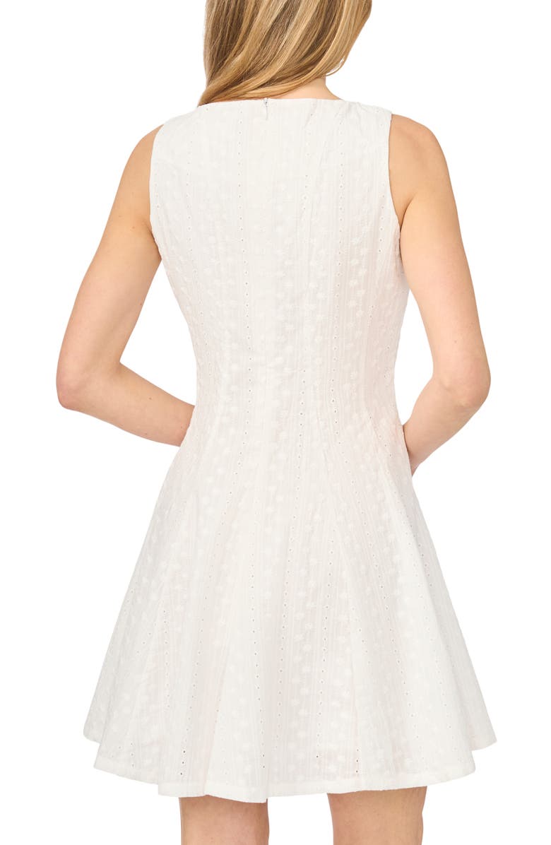 CeCe Fit and Flare Sleeveless Cotton Eyelet Dress, Alternate, color, White