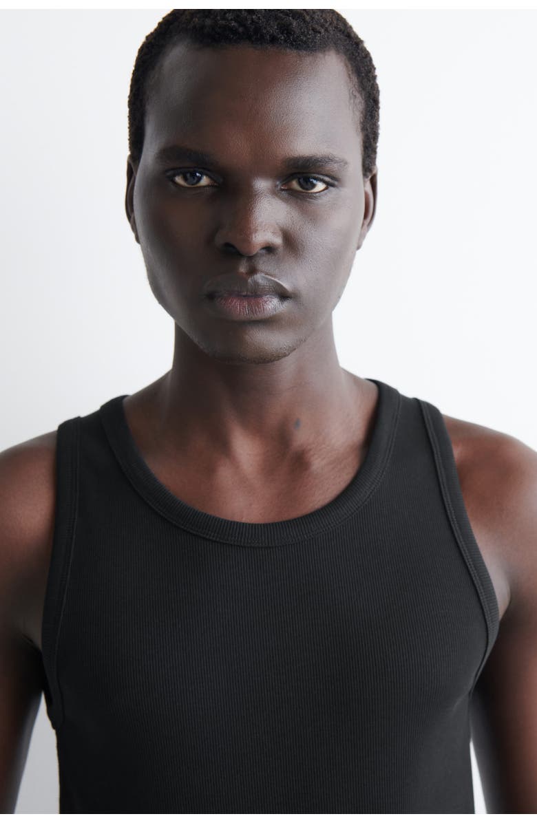 COS Slim Ribbed Cotton Tank Top, Alternate, color, Black