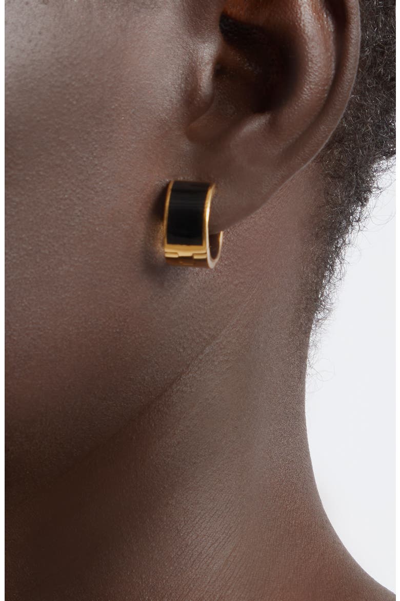 Signature Huggie Hoop Earrings, Alternate, color, BLACK/ GOLD