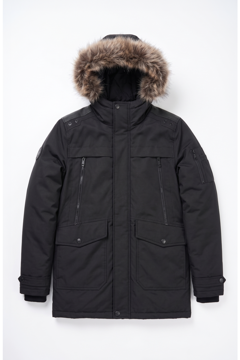 Faux-Fur Hooded Parka with Utility Pockets, Alternate, color, Black
