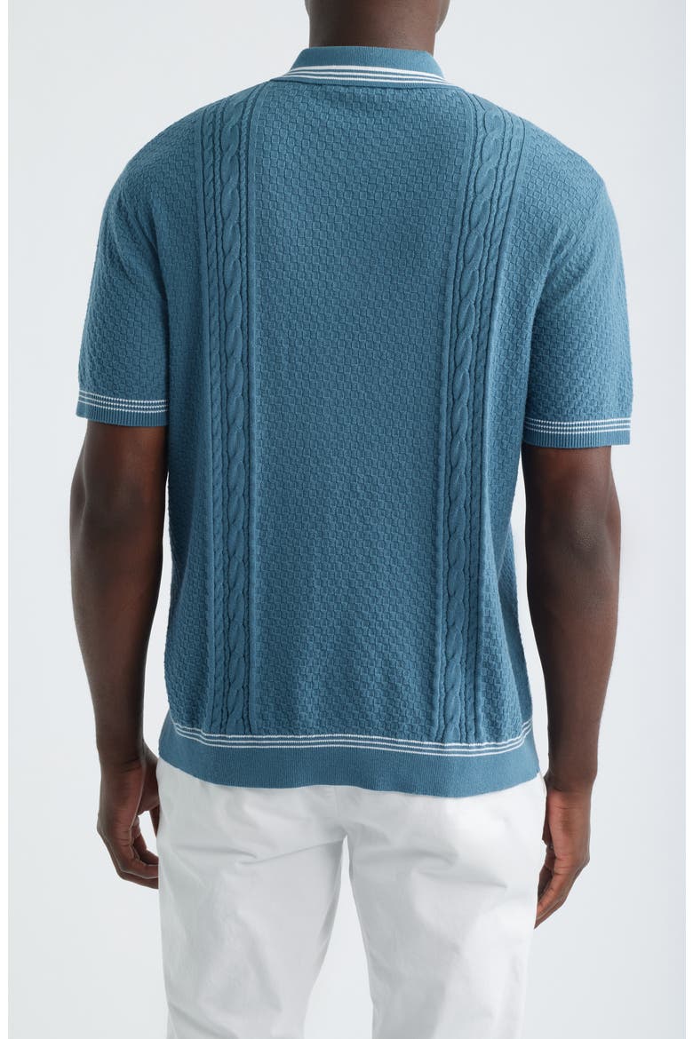 Navarro Textured Cotton Zip Polo, Alternate, color, AEGEAN BLUE