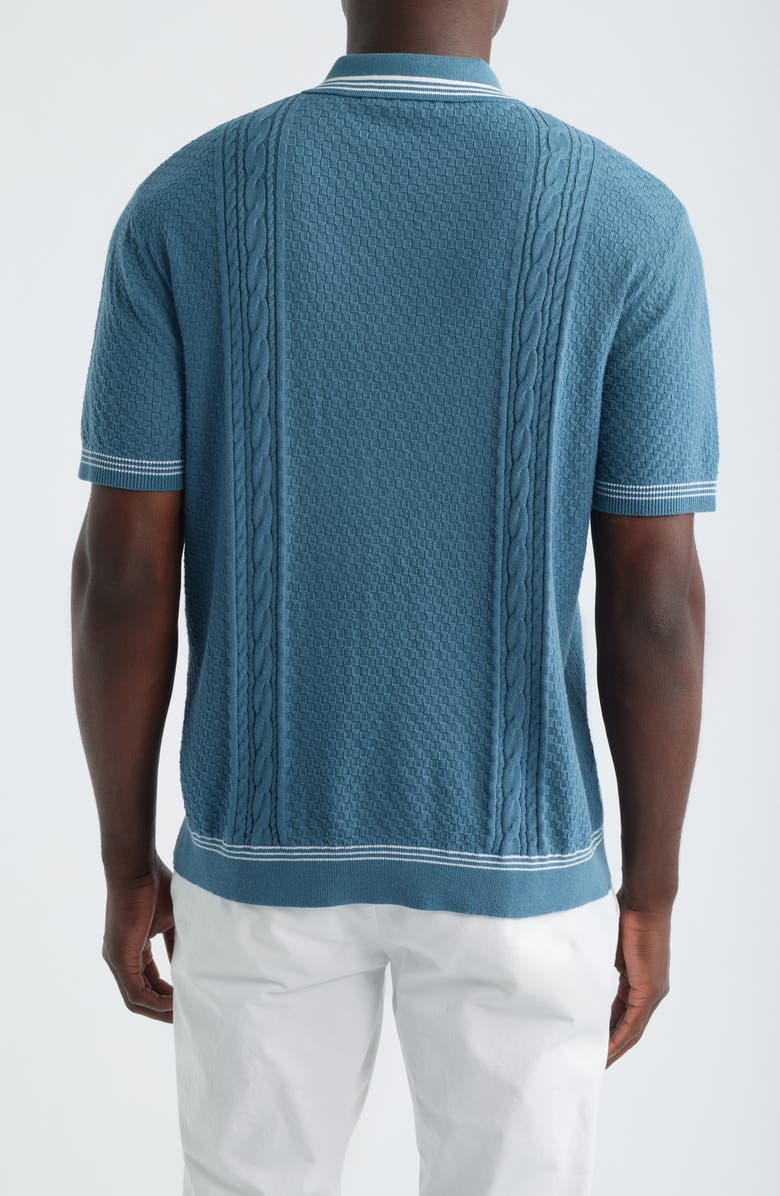 MALBON Navarro Textured Cotton Zip Polo, Alternate, color, Aegean Blue