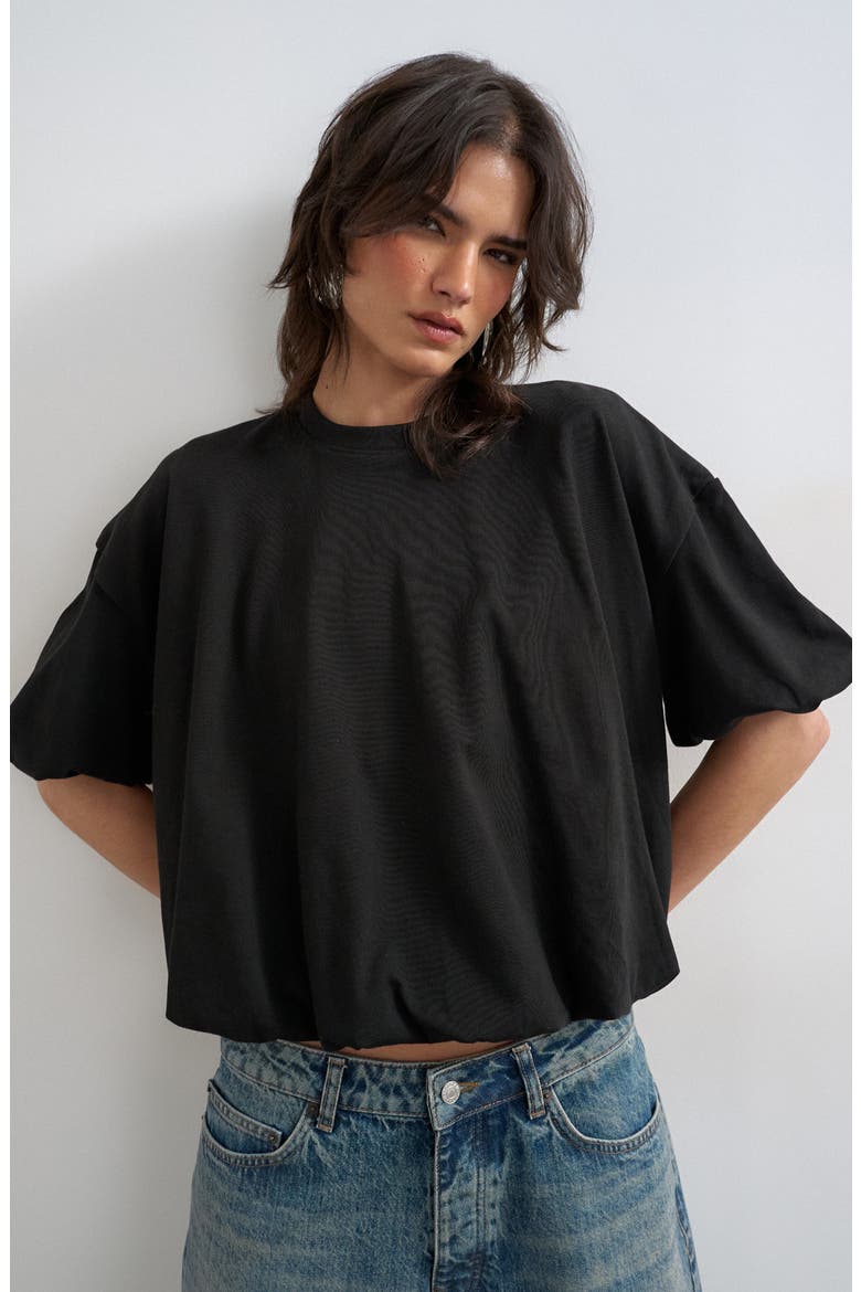 Bubble Hem Cotton T-Shirt, Main, color, BLACK