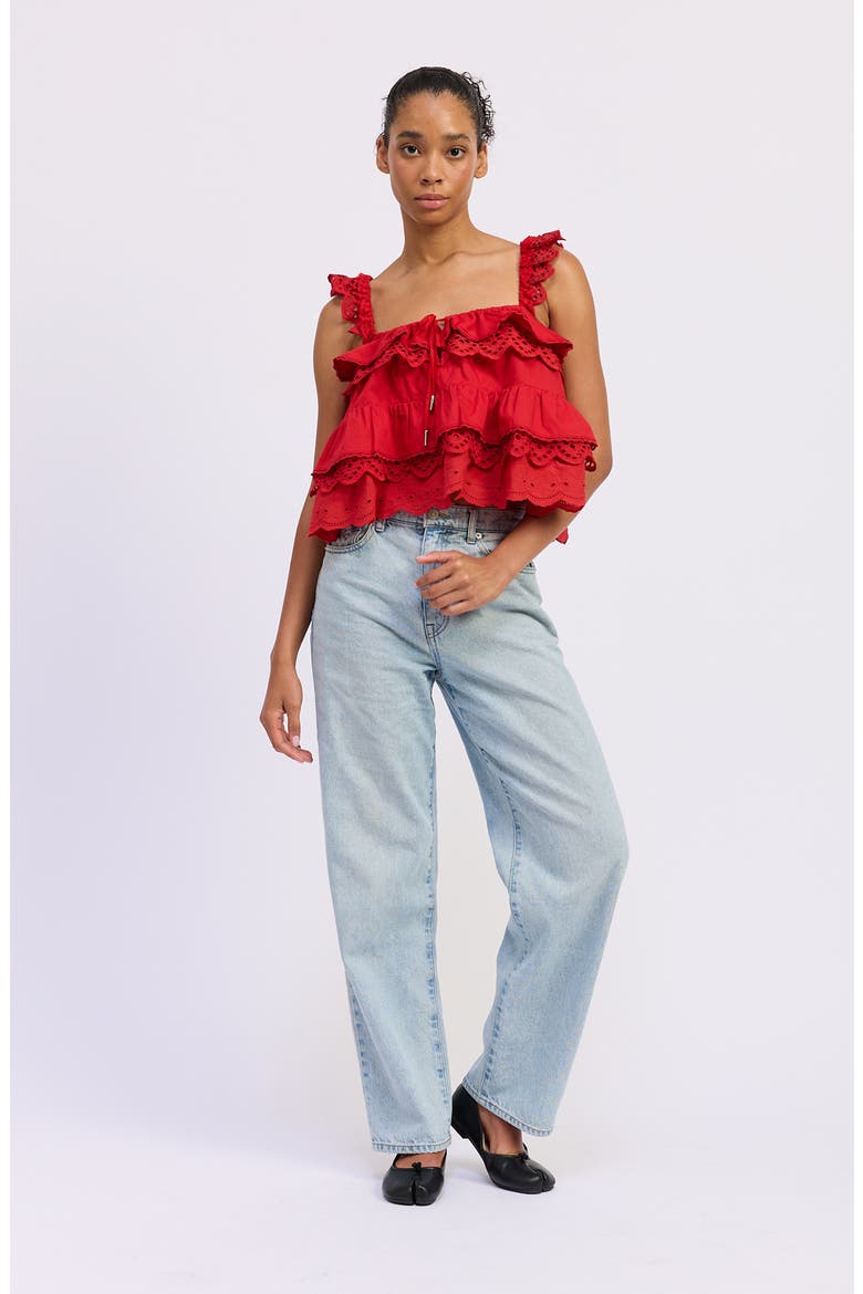 Monterey Ruffle Top, Alternate, color, RED