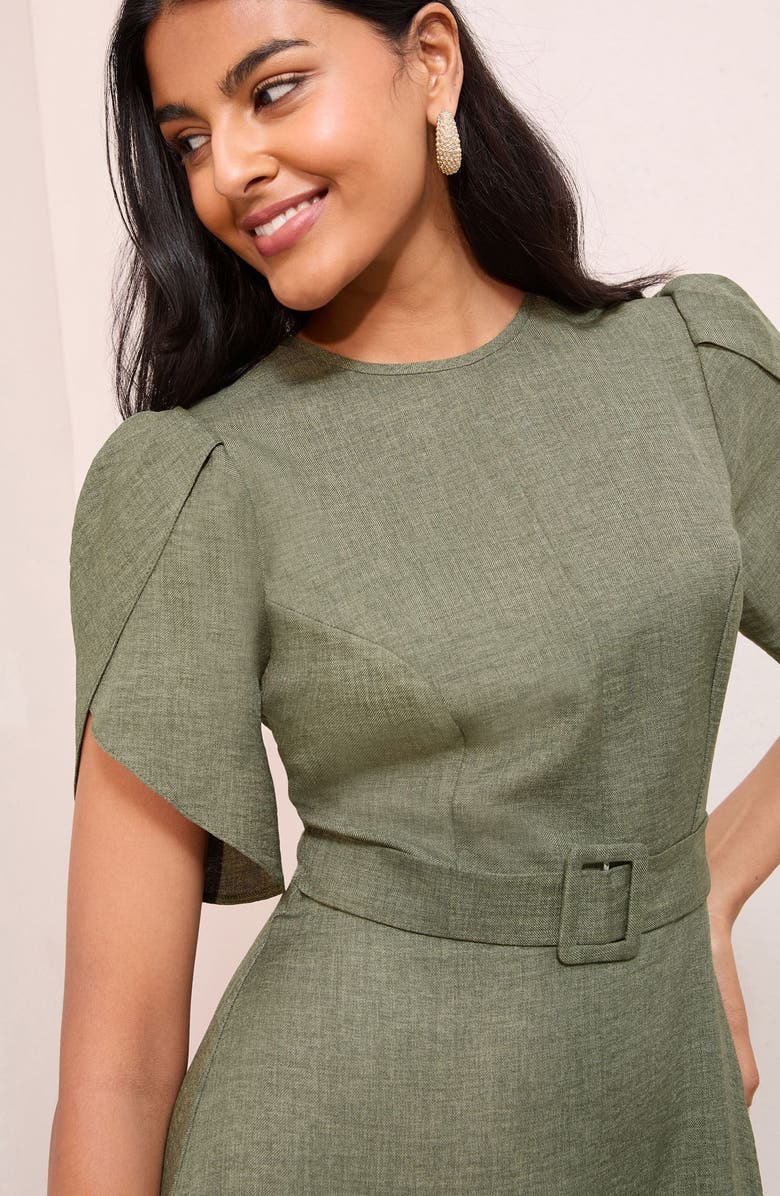 Friends Like These Petal Sleeve Midi Dress, Alternate, color, Khaki Green